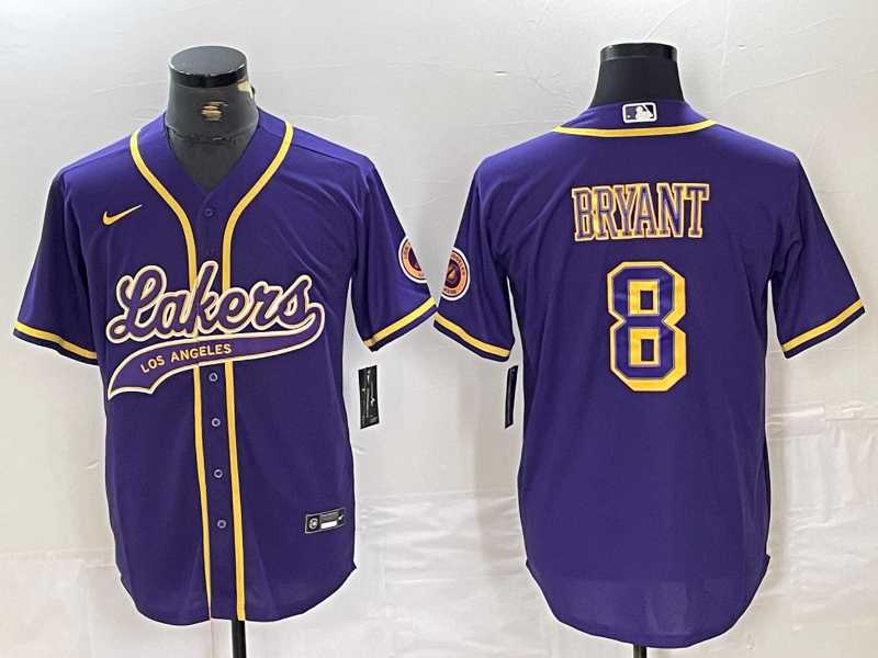 Mens Los Angeles Lakers #8 Kobe Bryant Purple Cool Base Stitched Baseball Jersey->->NBA Jersey